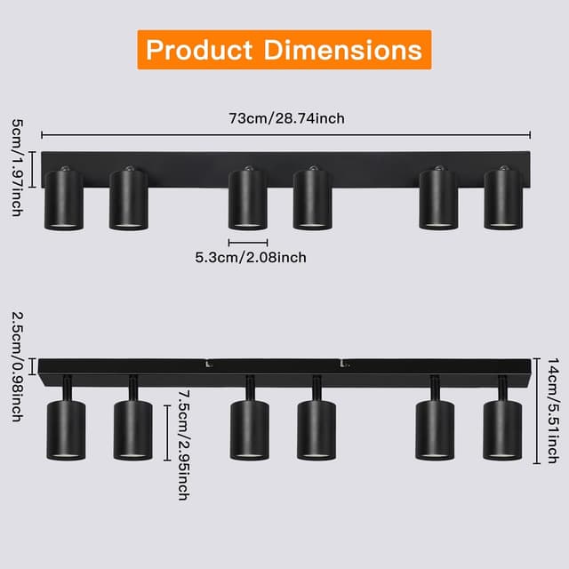 Detalle de Ketom 6 faretti da soffitto orientabili GU10 nero opaco (plafoniera)