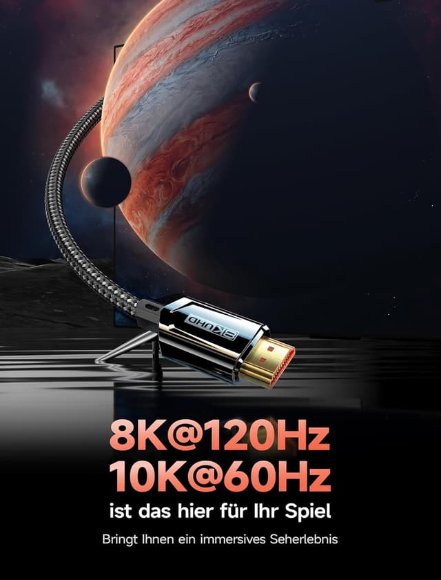 Detalle de JSAUX HDMI 2.1 10K/8K Ultra High Speed Kabel (2 m, 2er-Set) mit 48 Gbps – für PS5, Xbox & 8K/120Hz