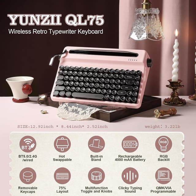 Thumbnail 1 de YUNZII QL75 Retro Mechanical Keyboard RGB
