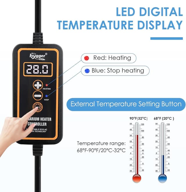 Detalle de hygger Mini Aquarium Heizung 15W – Tauch-Heizstab für Süßwasser bis 10 L mit digitalem Display