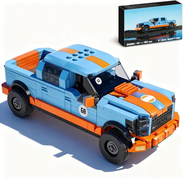 Detalle de DrmBeyd Technik Sportwagen Bausteine-Set (457 Teile) – Modellbau-Pickup im F-150 Stil für Heimdekoration
