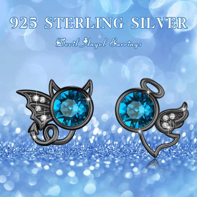 Detalle de SOESON Engel & Teufel Ohrstecker aus 925 Sterling Silber mit Mondstein-Optik und Zirkonia