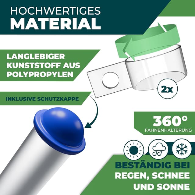 Detalle de KESSER® Teleskop Fahnenmast aus Aluminium, 6,30 m inkl. Bodenhülse (60 cm) & Deutschlandflagge, höhenverstellbar