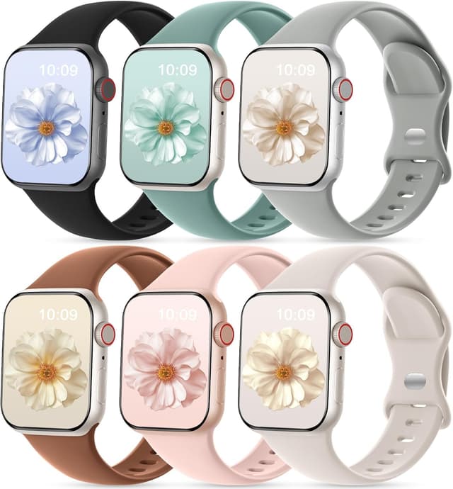 Detalle de CeMiKa 6 Pack Sport Straps for Apple Watch (silicone) – compatible 38mm–49mm