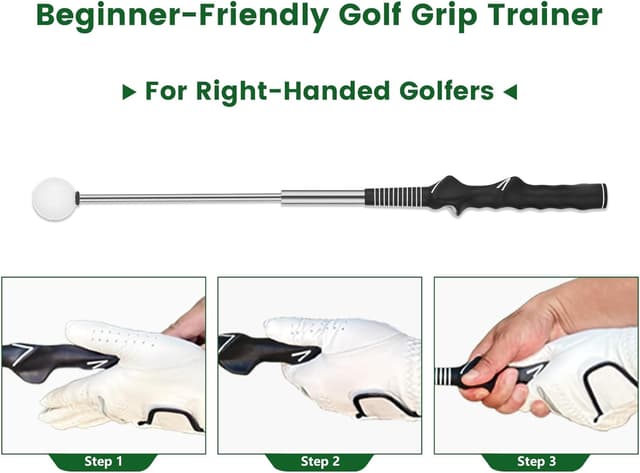 Detalle de 5-in-1 Retractable Golf Swing Trainer with Grip Trainer (Right/Left-Handed) — Instant Click Feedback