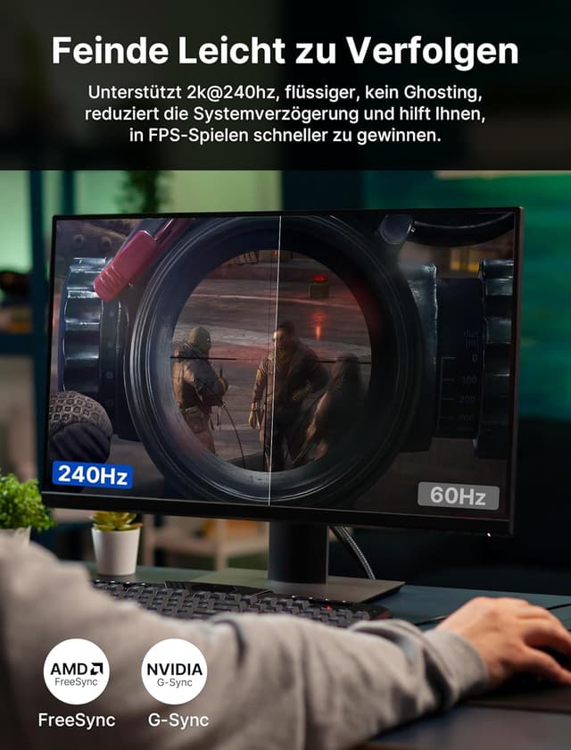 Detalle de JSAUX DisplayPort Kabel 1.4 (8K, bis 32,4 Gbps) 4,5 m – für 4K@144 Hz/120 Hz und 2K bis 240 Hz