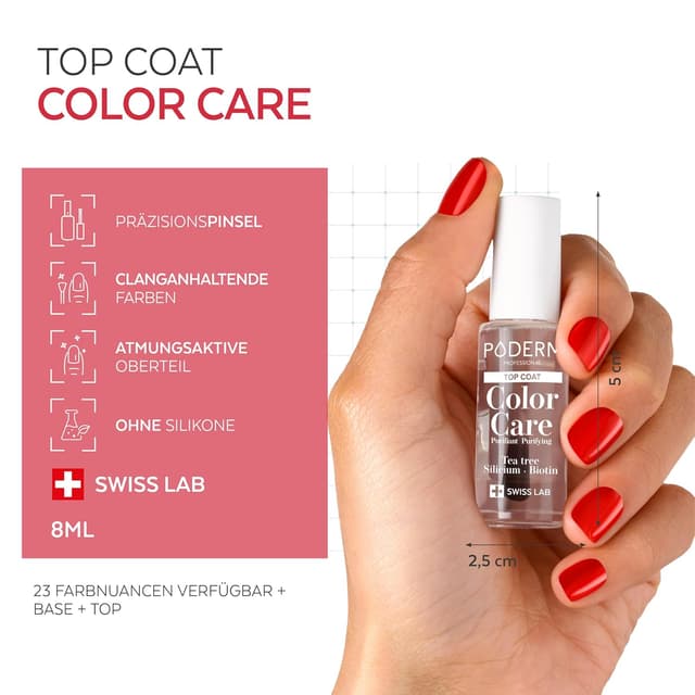 Detalle 1 de PODERM Top Coat Glanz & Schutz mit Teebaumöl – Color Care für langanhaltenden Nagellack-Finish