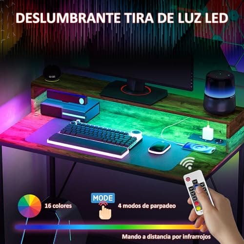 Detalle 2 de HOMCOM Escritorio Industrial con Luces LED y Tomas de Corriente🖥