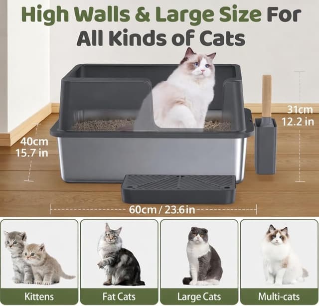 Thumbnail 1 de Gimars XL lettiera acciaio 60x40x31 cm 🐾