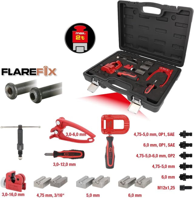 Detalle 2 de KS Tools 122.1290 – Appareil à collet pour durite de frein, sans démontage de la conduite (16 pièces)