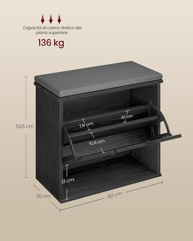 Detalle de VASAGLE LSB121BE01 panchina scarpiera 136 kg