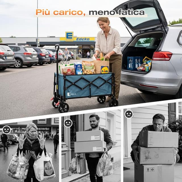 Detalle 2 de SUNULA Carrello pieghevole piccolo 80L 100KG con freni, 5,8 kg (colore verde)