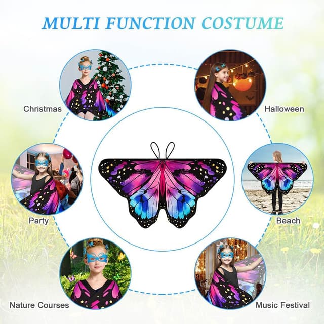 Thumbnail 6 de Aomig Ali di Farfalla per Bambini (Costume Fata) con Maschera e Clip – Viola + Blu