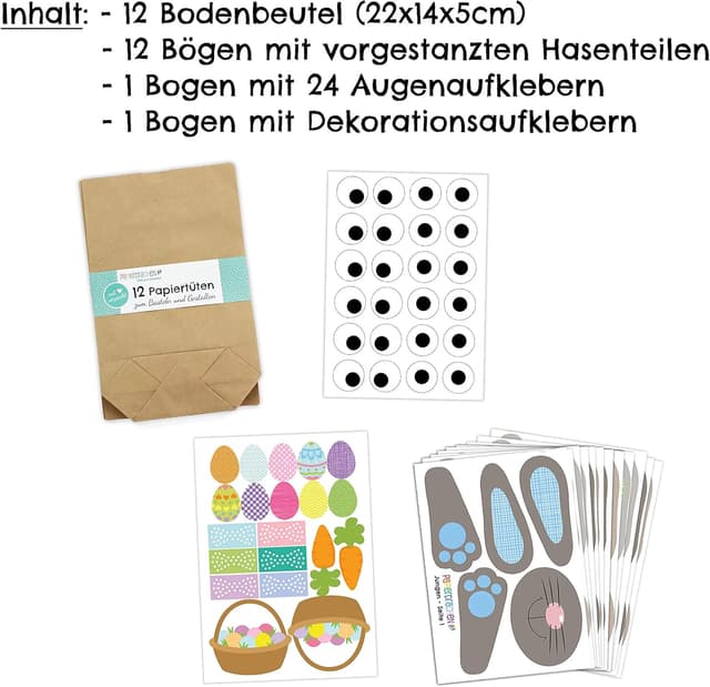 Detalle 2 de Papierdrachen Papierdrachen 12 DIY Osterhasen Tüten – bunte Geschenktüten zum selber Befüllen