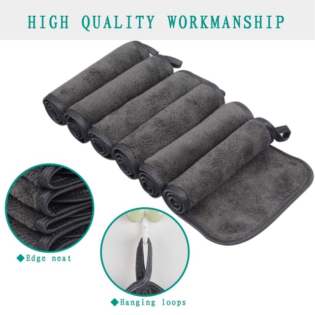 Detalle de KinHwa Microfaser Waschlappen Make-up Entferner – waschbare Abschminktücher, 6er-Pack (dunkelgrau), 15×30 cm
