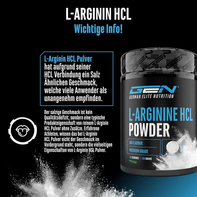 Detalle 2 de L-Arginin HCL (Hydrochlorid) 500 g – pflanzliches L-Arginin Hydrochlorid Pulver, rein ohne Zusätze, vegan