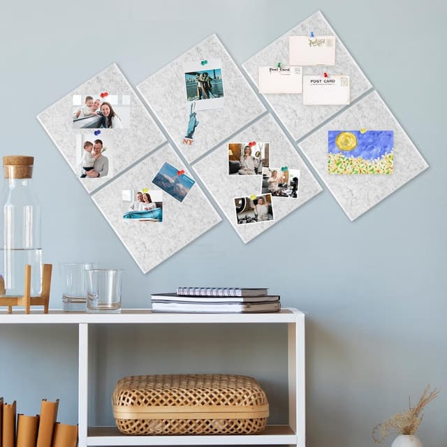 Detalle 2 de Large Cork Board 36" x 24" (6-pack felt wall tiles + pushpins) in light grey