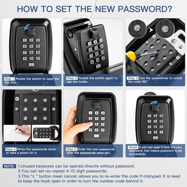 Detalle 2 de Tuocal Wall Mounted Key Safe with 12-Digit Resettable Combination and Weatherproof Cover