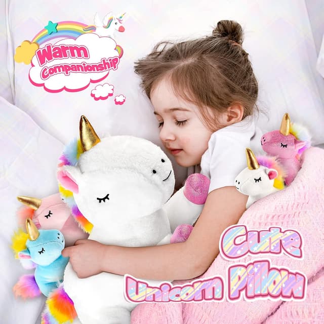 Detalle de Adeokay Einhorn Kuscheltier Geschenk-Set (Einhorn-Mama & 4 Babys) für Mädchen und Jungen von 3 bis 10 Jahren