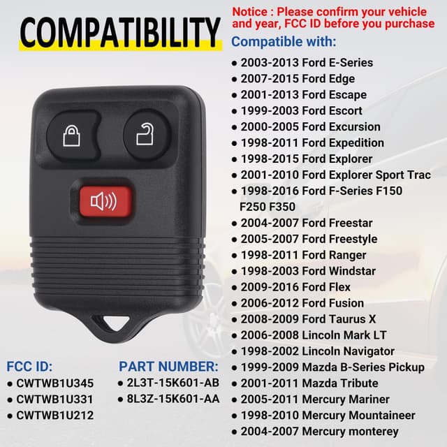 Thumbnail 1 de Vurkcy CWTWB1U331 3-Button Key Fob Pack of 2 🔑