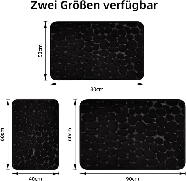 Detalle de chakme Memory-Schaum Badematte 60×90 cm in Schwarz – superabsorbierender Badvorleger mit Rutschschutz