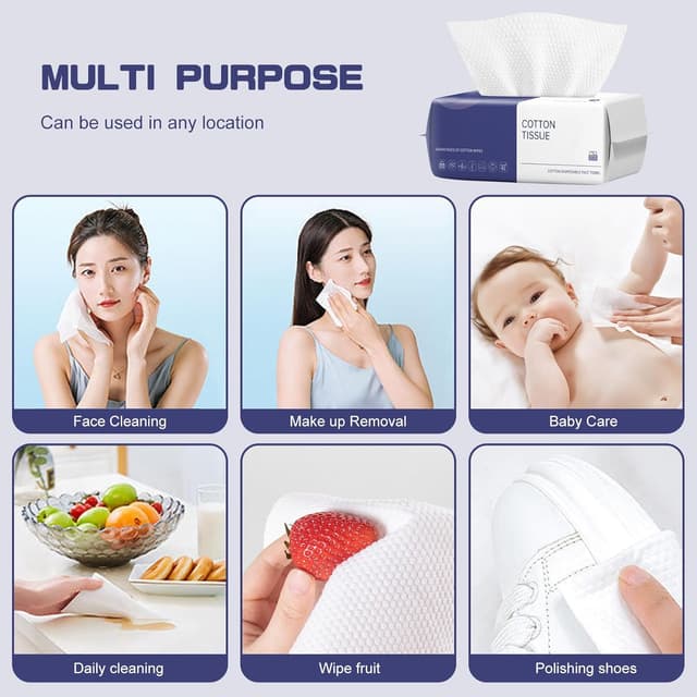 Detalle 2 de BODFPPC Einmal-Gesichtshandtücher (100 Stück) aus 100% Baumwolle – sanft für empfindliche Haut & Babyhaut