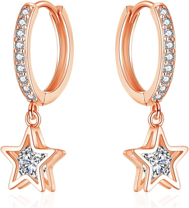 Detalle de Josfeva 925 Sterling Silver Hanging Hoop Earrings with Zirconia Star/Teardrop/Heart Pendants