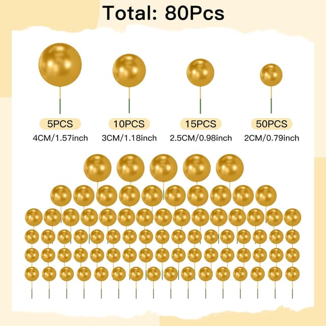 Detalle 2 de NACHLYNN 80 Stück Tortendeko Kugeln – Mini-„Ballons“ für Kuchen, Cupcakes & Party-Design (Gold)