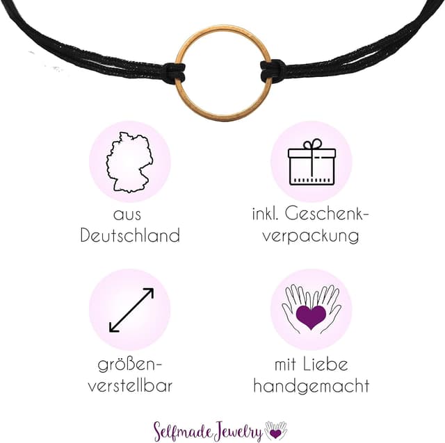 Detalle 2 de Selfmade Jewelry Armband Damen Kreis – größenverstellbares Handgelenkband mit Makramee-Knoten (inkl. Geschenkverpackung)