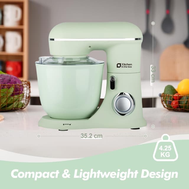 Detalle 2 de Kitchen in the box stand mixer (4.5L + 5L) with 10 speeds, dough hook, whisk & beater, 1300W, two-bowl design – light green