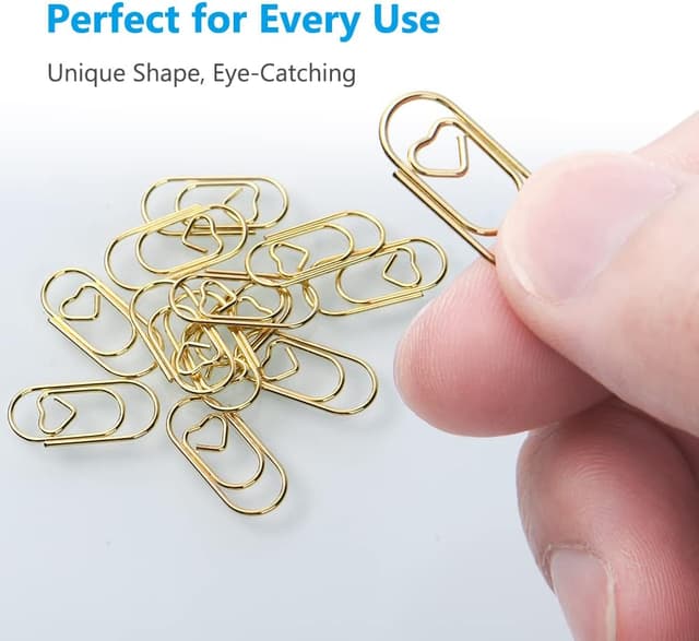 Detalle de Vicloon Büroklammern-Set Herz Gold (130 Stück) mit Transparentbox