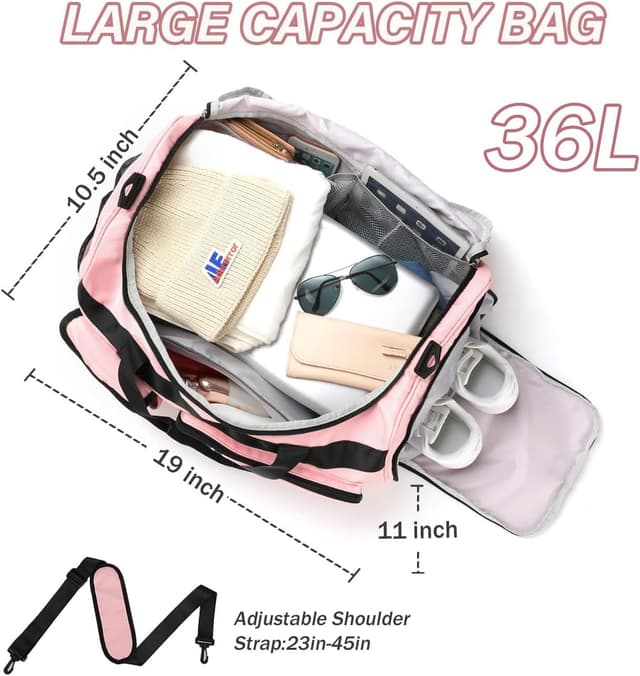 Detalle de MAXTOP Travel Duffle Bag for Women (Carry On Weekender) with Shoe Compartment and Wet/Dry Separation