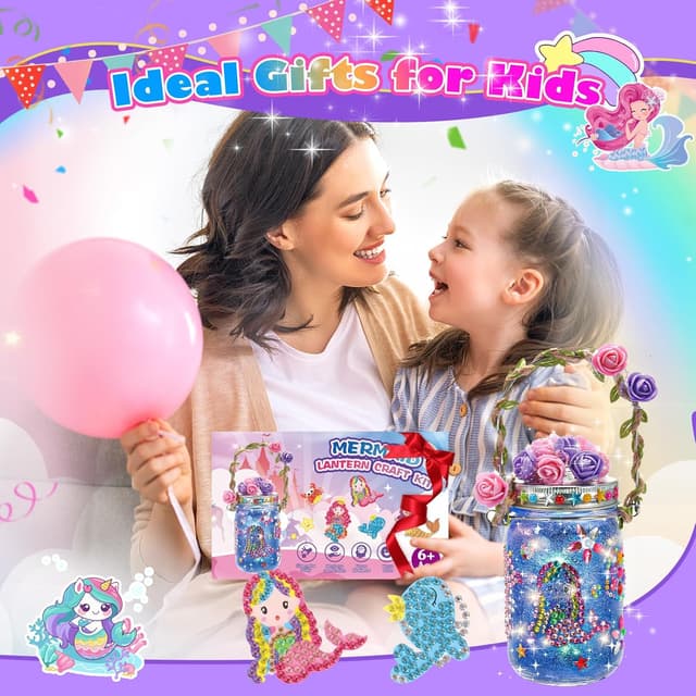 Thumbnail 6 de Hapikids Mermaid Lantern Craft Kit for Girls (Age 4–12) – DIY Glitter Jar Night Light & Party Decoration