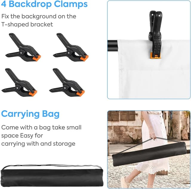 Detalle de T Shaped Backdrop Stand 1.5x2m with Clips – Portable Adjustable Photo & Party Background Holder