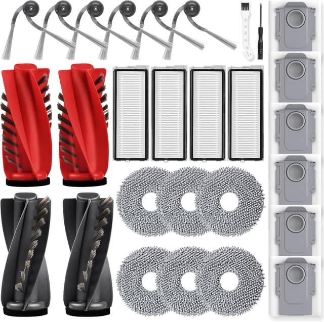 Detalle de 28-teiliges Zubehörset für Roborock Qrevo Curv/Edge/S5V Saugroboter – mit 2 Hauptbürsten, Wischpads, Filtern & mehr