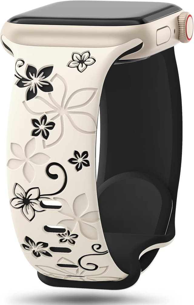 Detalle de Floral Engraved Silicone Strap for Apple Watch (38–49mm) – Two-tone flower sport band