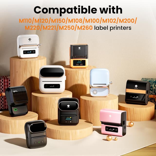 Detalle de Phomemo M110 runde Thermo-Etiketten (50 x 50 mm) für M110/M120/M200/M220/M221, khaki – 140 Etiketten pro Rolle