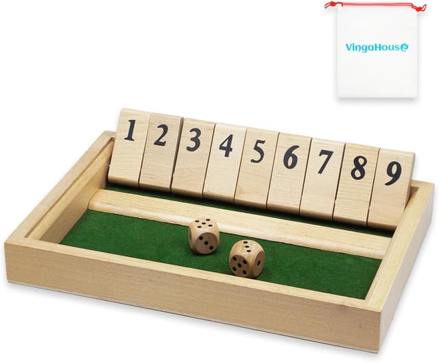 Detalle de Shut The Box Spiel für 2 Spieler (Holz) – Würfel- und Mathematik-Brettspiel zum Reisen