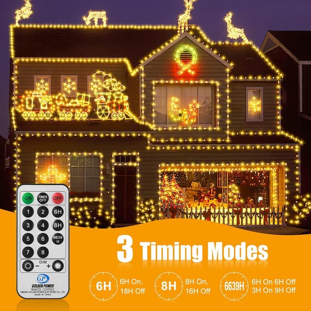 Detalle 2 de Outdoor Christmas Tree Fairy Lights (Mains Powered) – 15m String Light with Remote, Waterproof IP44, 150 Warm White LEDs