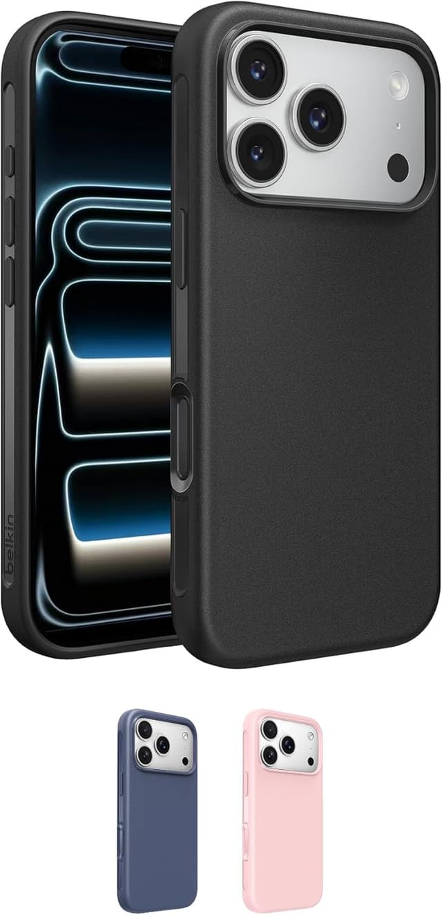 Detalle de Belkin SheerForce Protect MagSafe-Compatible iPhone 17 Pro Case (Slim, Transparent, Shockproof) – Black