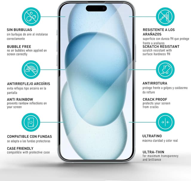 Thumbnail 5 de smartect Cristal templado para iPhone 15 Plus 9H