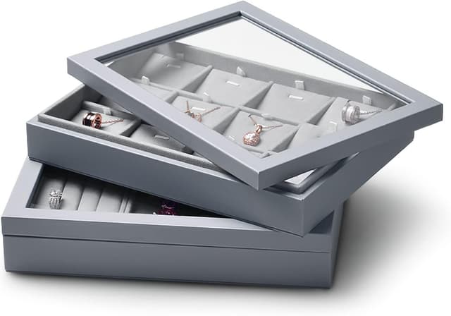 Thumbnail 4 de Papten Bandeja Apilable de Cuero para Joyas, 12 Compartimentos, Gris