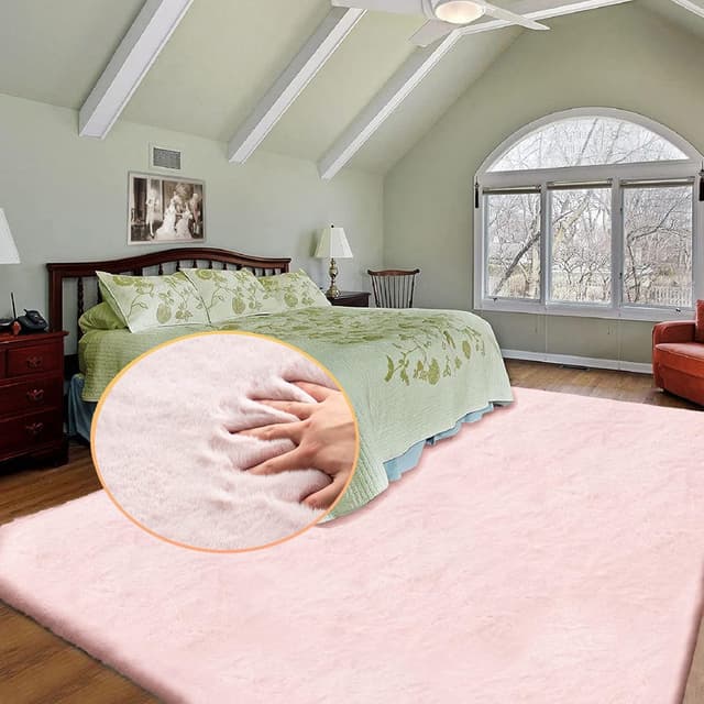 Detalle de ORINOVA Living Room Rugs 8x10 Faux Rabbit Fur Shag Area Rug (Pink), Washable Boho Nursery Rug