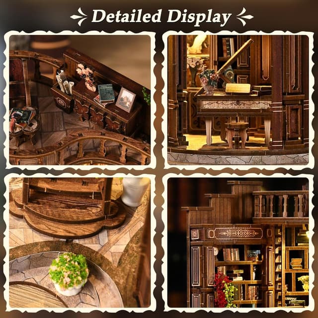 Detalle de Teoryieer Wooden Booknook DIY 3D con luci LED: libreria retrò a tema piano