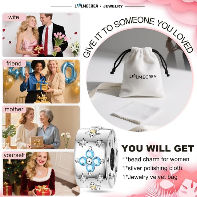 Detalle de LMLMECREA Charms Stopper für Armband aus 925 Sterling Silber – Clip für europäische Armbänder, Spacer-Bead für Damen