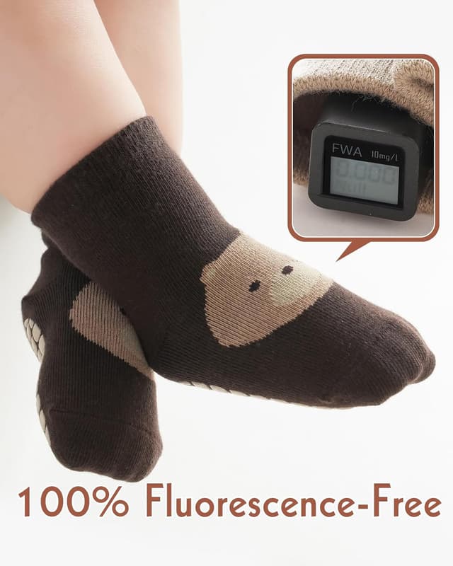 Detalle de Kyopp 5/10 Paar Baby- und Kleinkinder-Socken mit ABS-Noppen – rutschfeste Crew Socken (Tiermotive)