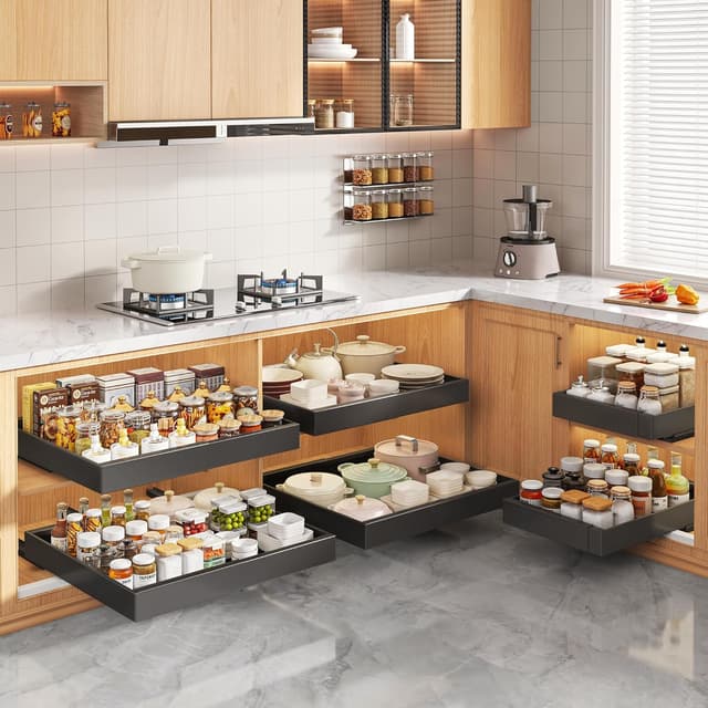 Detalle de Seinloes 2 Pack Pull-Out Cabinet Organizer 21" Deep 〉 Cabinet Organizers 📦))