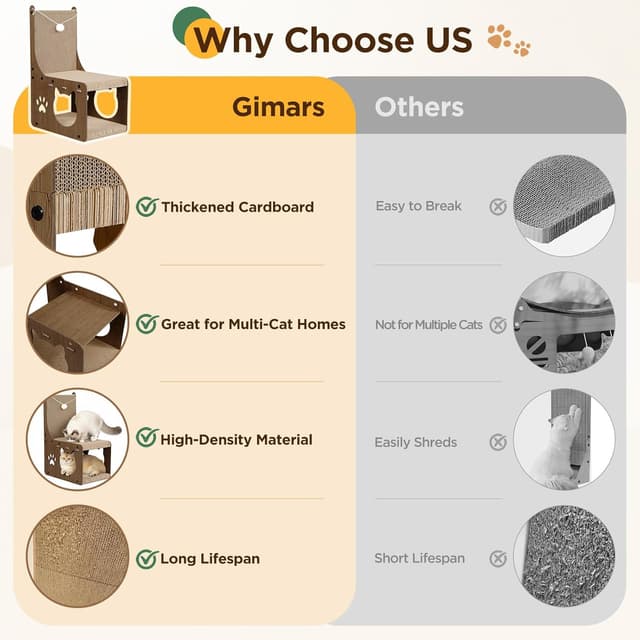 Detalle de Gimars Grattoir chat en carton en forme de chaise avec balles et tunnel cachette (noyer)