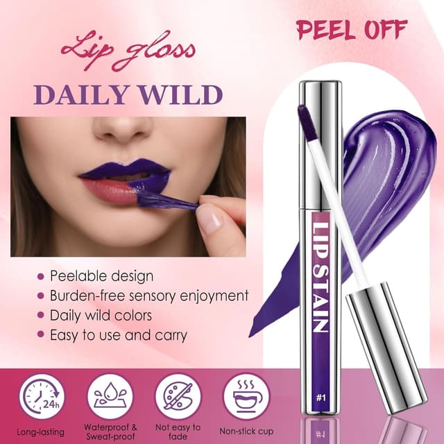 Detalle de Pack 3 x peel off lip stain longue durée (matte) avec crayon à lèvres imperméable