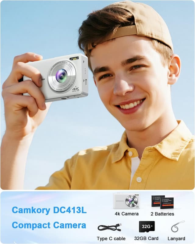 Detalle 2 de 4K Digital Camera (64MP Autofocus Point-and-Shoot) with Front & Rear Vlogging Cameras, Flash, 16X Zoom, 32GB Card